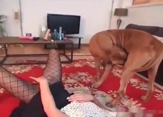 Rail-thin slut cannot stop sucking dog cocks