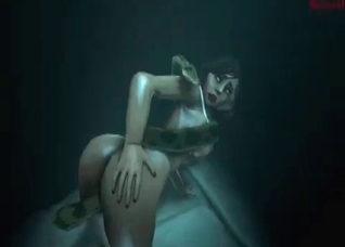 Horny hottie getting fucked by a 3D snake